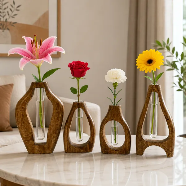 Mango_Wood_Modern_Set_Of_4_Flower_Vases