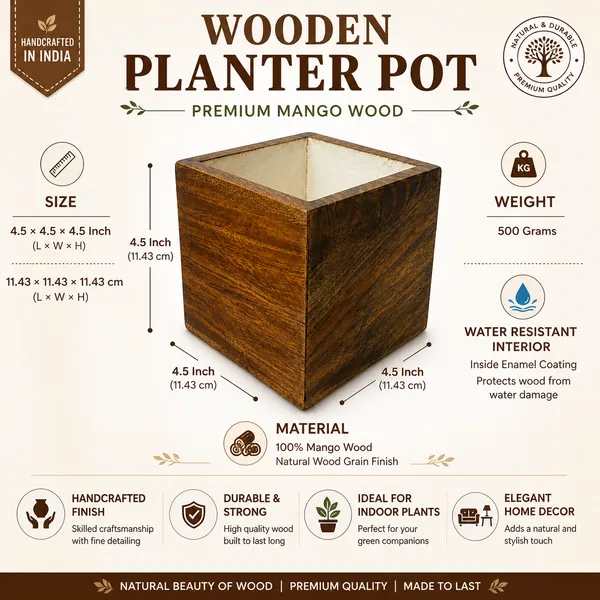 Mango_Wood_Natural_Finish_Square_Planter_Pot