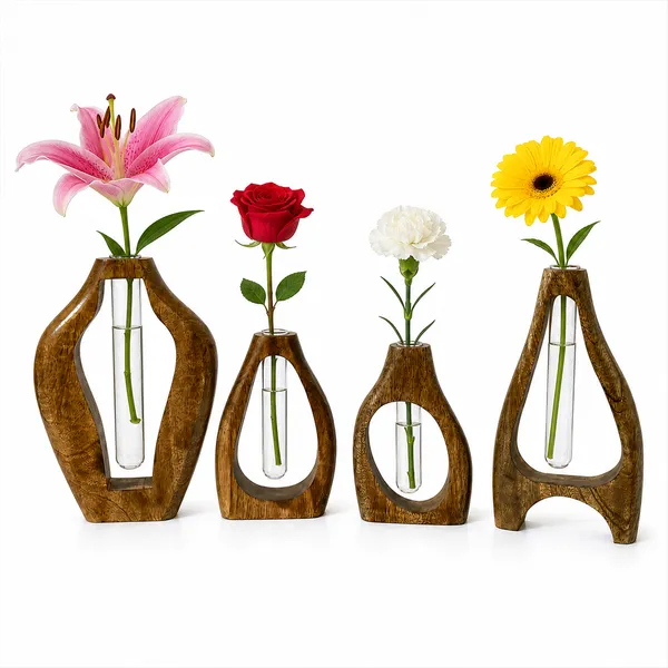 Mango_Wood_Modern_Set_Of_4_Flower_Vases