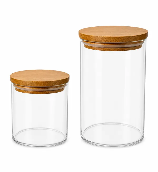 Glass_Modern_Clear_Storage_Jar_Set_With_Beach_Wood_Lids