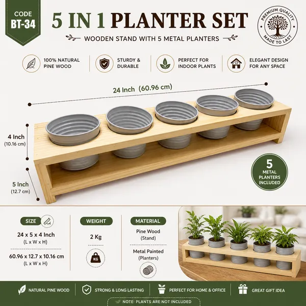 Wooden_5_In_1_Planter_Stand_Set_With_Metal_Planters