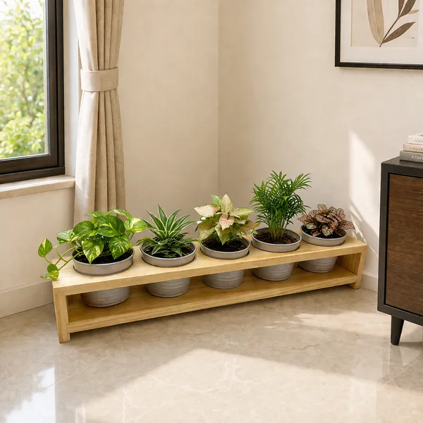 Wooden_5_In_1_Planter_Stand_Set_With_Metal_Planters