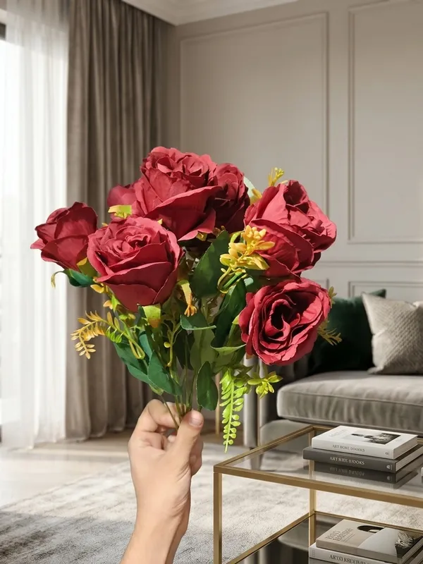 Plastic_Decor_Red_Rose_Floral_Artificial_Bouquet