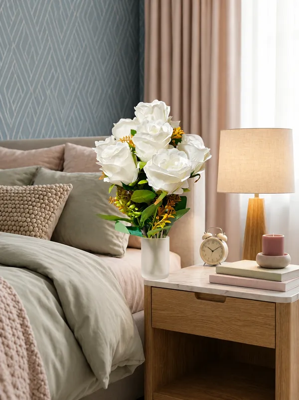 Plastic_Decor_White_Green_Rose_Artificial_Flower_Bouquet