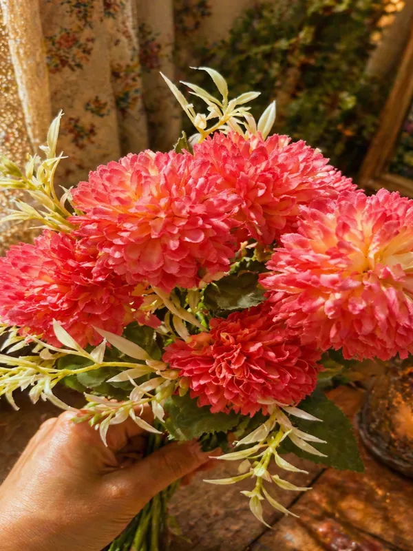 Plastic_Decor_Red_Coral_Dahlia_Artificial_Flower_Bouquet_Pack_Of_2