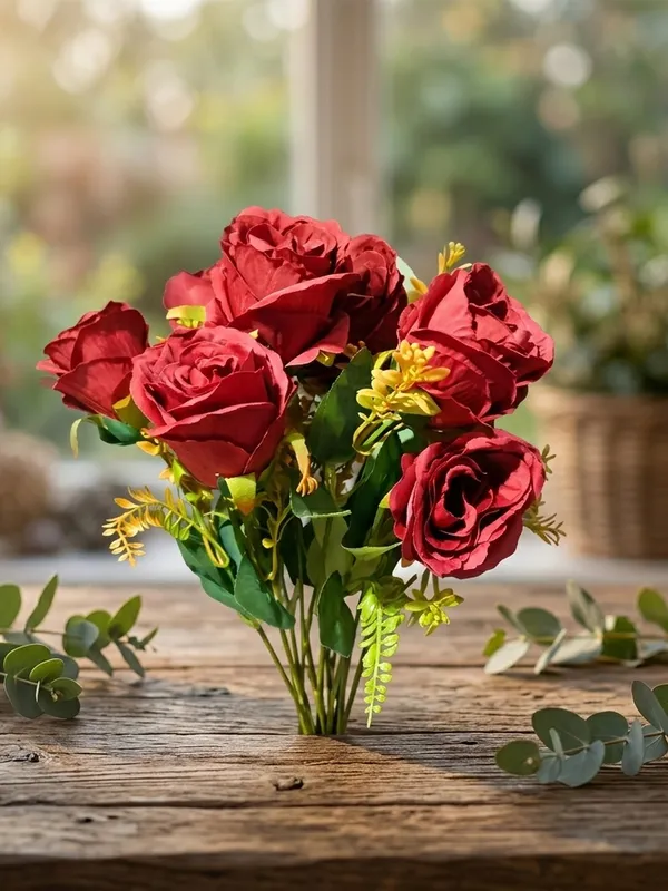 Plastic_Decor_Red_Rose_Floral_Artificial_Bouquet