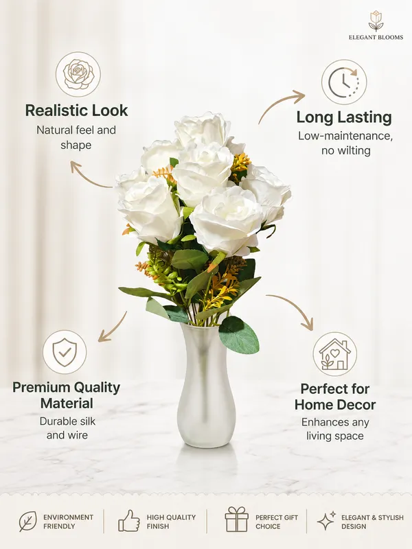 Plastic_Decor_White_Green_Rose_Artificial_Flower_Bouquet