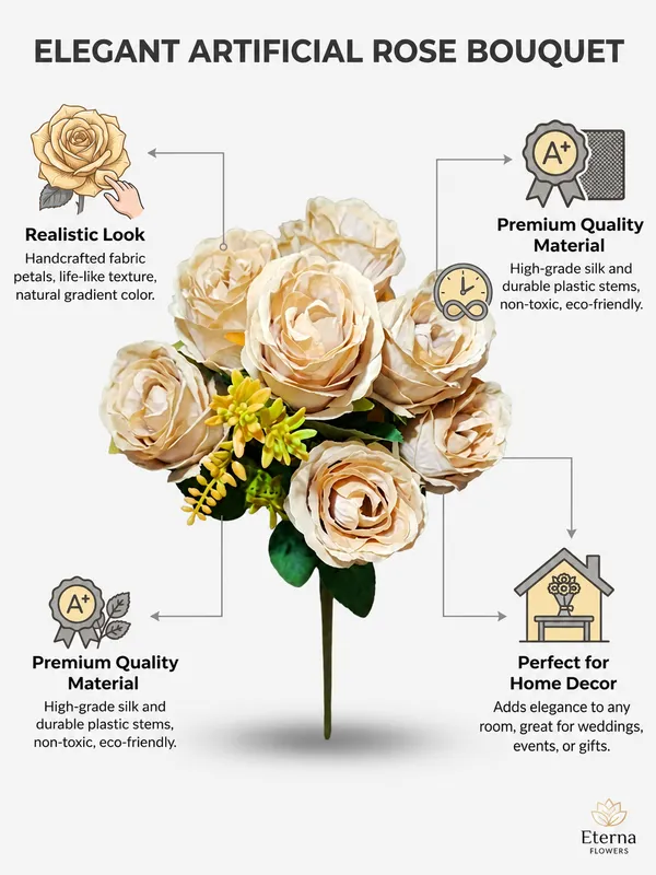 Plastic_Decor_Beige_Rose_Artificial_Flower_Bouquet