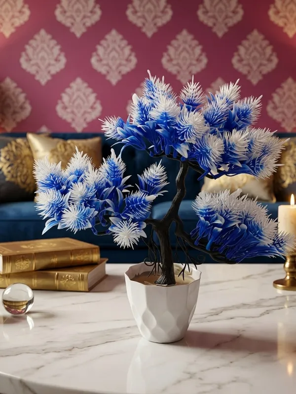 Plastic_Decor_Blue_White_Floral_Bonsai_Artificial_Plant_With_Pot_Pack_Of_2