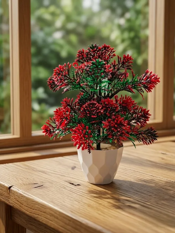 Plastic_Decor_Red_Green_Foliage_Artificial_Plant_With_Pot_Pack_Of_2