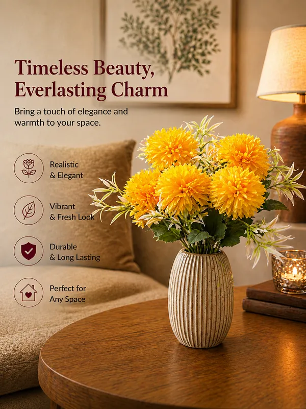 Plastic_Decor_Yellow_Floral_Arrangement_Artificial_Plant_With__Pack_Of_2