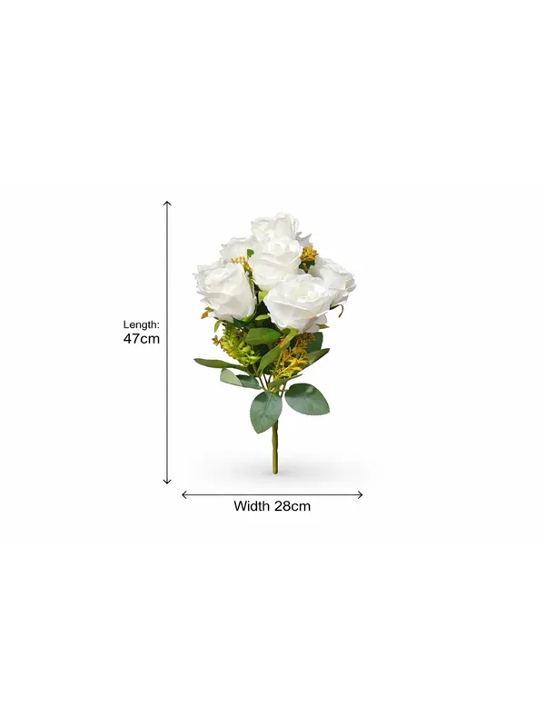 Plastic_Decor_White_Green_Rose_Artificial_Flower_Bouquet