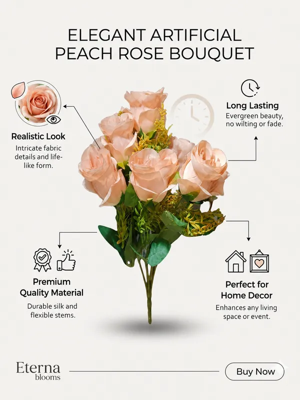 Plastic_Decor_Peach_Rose_Artificial_Flower_Bouquet
