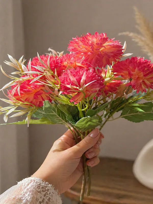 Plastic_Decor_Red_Coral_Dahlia_Artificial_Flower_Bouquet_Pack_Of_2