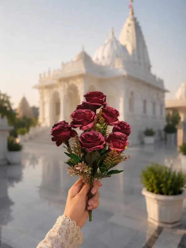Plastic_Decor_Burgundy_Rose_Floral_Arrangement_Artificial_Plant_With_Pack_Of_2