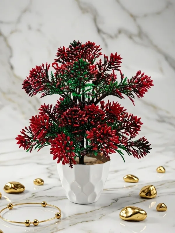 Plastic_Decor_Red_Green_Foliage_Artificial_Plant_With_Pot_Pack_Of_2