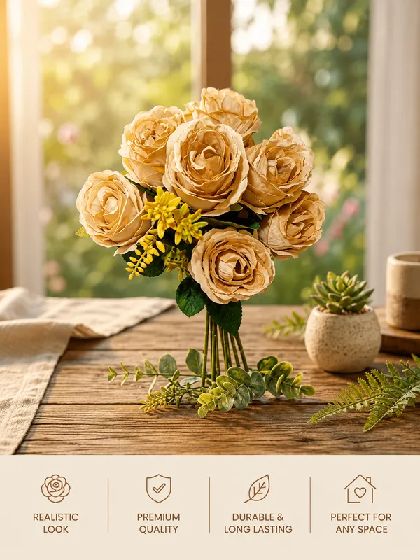Plastic_Decor_Beige_Rose_Artificial_Flower_Bouquet
