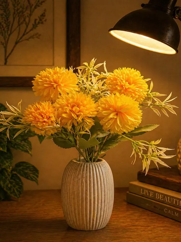 Plastic_Decor_Yellow_Floral_Arrangement_Artificial_Plant_With__Pack_Of_2