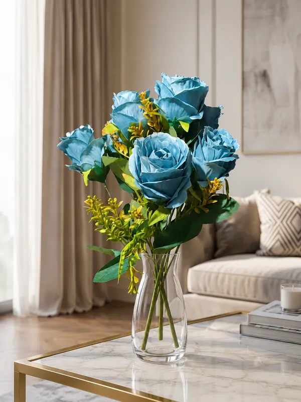 Plastic_Decor_Blue_Rose_Artificial_Flower_Bouquet