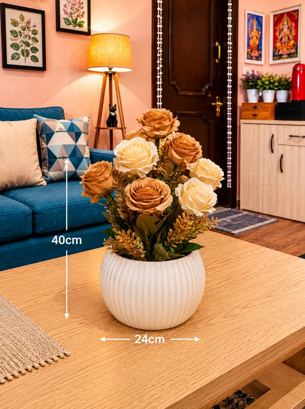 Plastic_Rustic_Cream_Brown_Rose_Artificial_Plant_Pack_Of_2