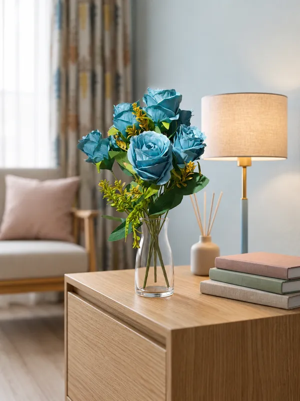 Plastic_Decor_Blue_Rose_Artificial_Flower_Bouquet