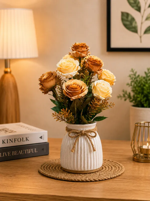 Plastic_Rustic_Cream_Brown_Rose_Artificial_Plant_Pack_Of_2