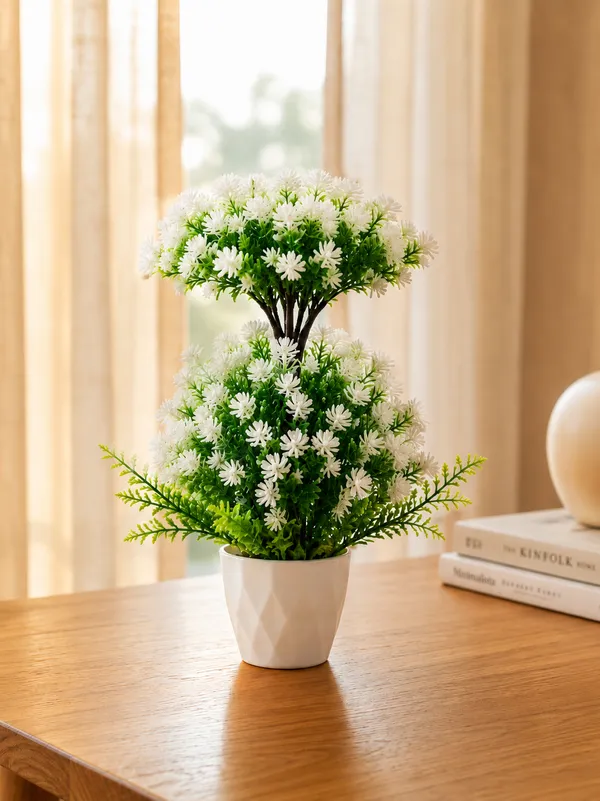 Plastic_Decor_White_Green_Floral_Potted_Artificial_Plant