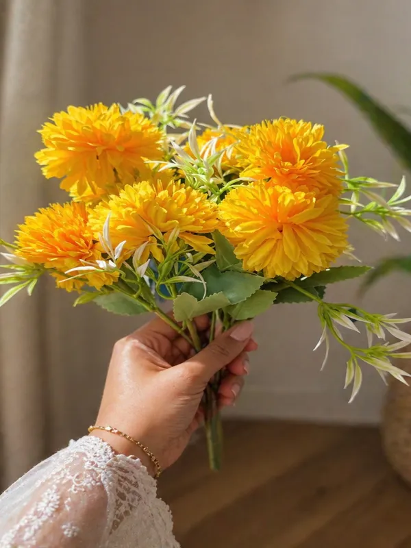 Plastic_Decor_Yellow_Floral_Arrangement_Artificial_Plant_With__Pack_Of_2