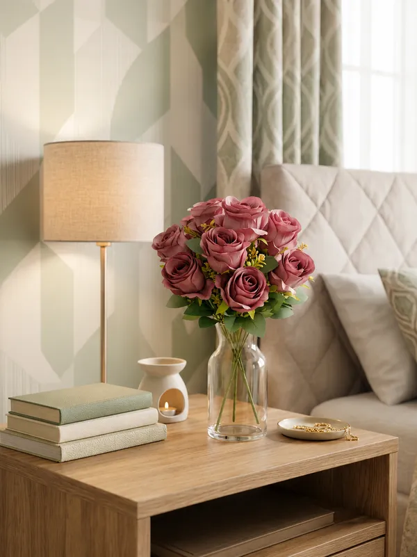 Plastic_Decor_Pink_Rose_Artificial_Flower_Bouquet