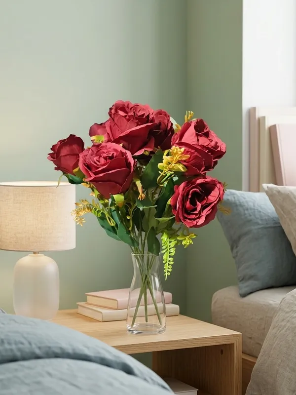 Plastic_Decor_Red_Rose_Floral_Artificial_Bouquet