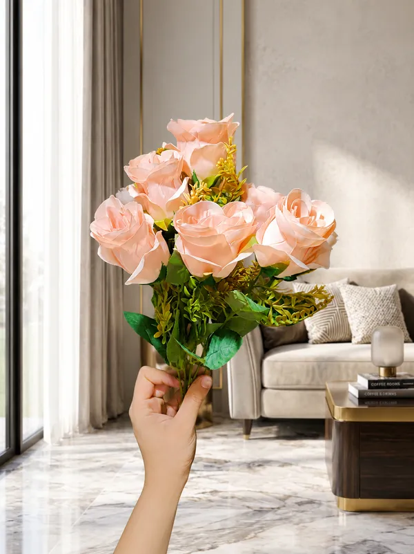 Plastic_Decor_Peach_Rose_Artificial_Flower_Bouquet