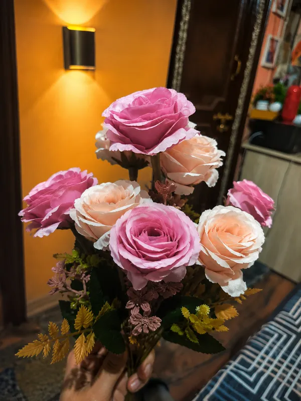 Plastic_Decor_Pink_Peach_Rose_Artificial_Flower_Bouquet_Pack_Of_2