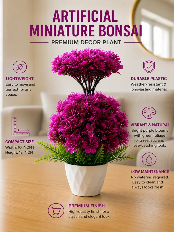 Plastic_Decor_Purple_Green_Floral_Bonsai_Artificial_Plant
