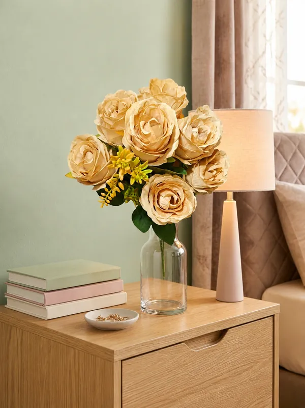 Plastic_Decor_Beige_Rose_Artificial_Flower_Bouquet