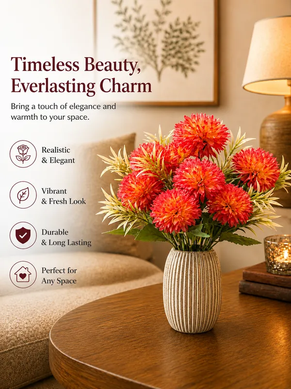 Plastic_Decor_Red_Coral_Dahlia_Artificial_Flower_Bouquet_Pack_Of_2