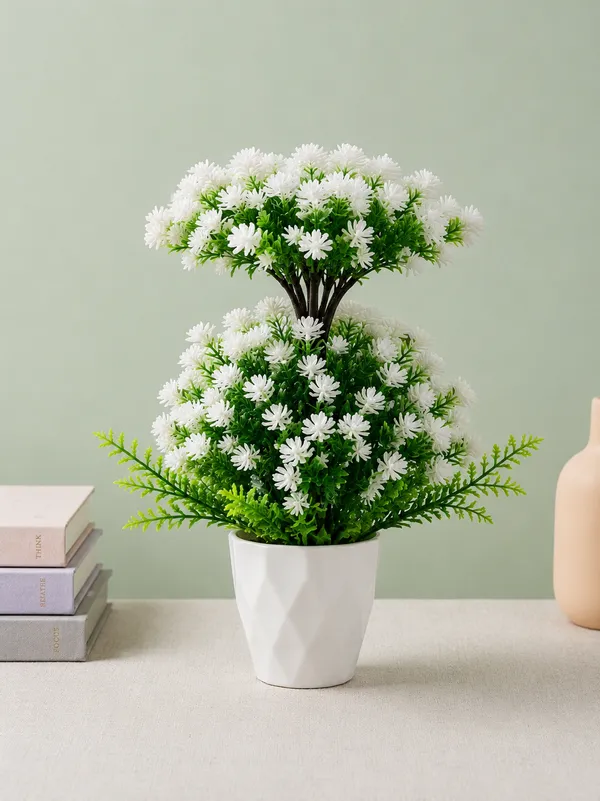 Plastic_Decor_White_Green_Floral_Potted_Artificial_Plant