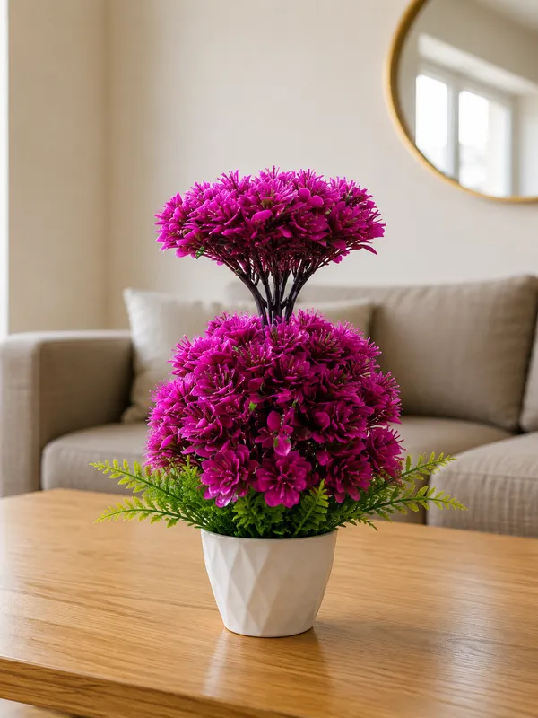 Plastic_Decor_Purple_Green_Floral_Bonsai_Artificial_Plant
