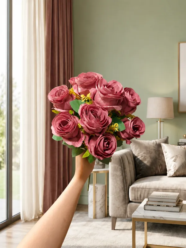 Plastic_Decor_Pink_Rose_Artificial_Flower_Bouquet