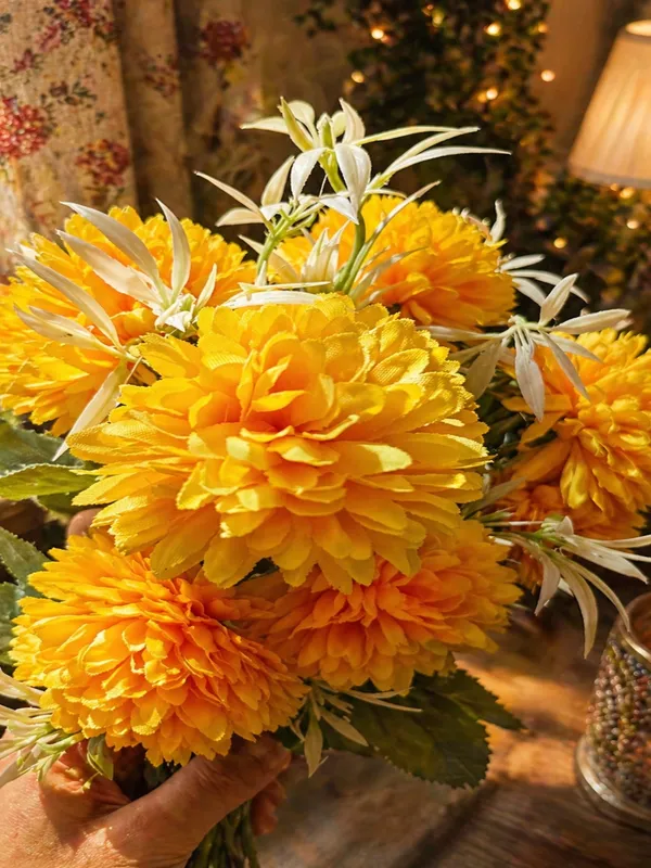 Plastic_Decor_Yellow_Floral_Arrangement_Artificial_Plant_With__Pack_Of_2