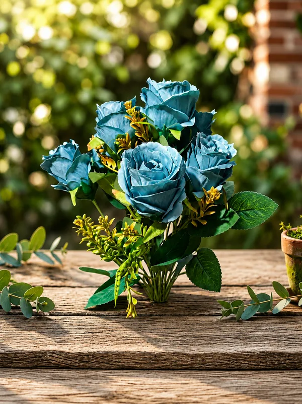 Plastic_Decor_Blue_Rose_Artificial_Flower_Bouquet
