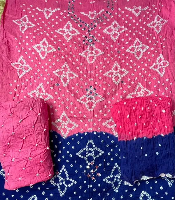 Pink_&_Blue_Half-Half_Bandhej_Set_-_Dot_Bandhani,_Mirror_&_Embroidery_Work,_Double_Color_Tassel_Dupatta