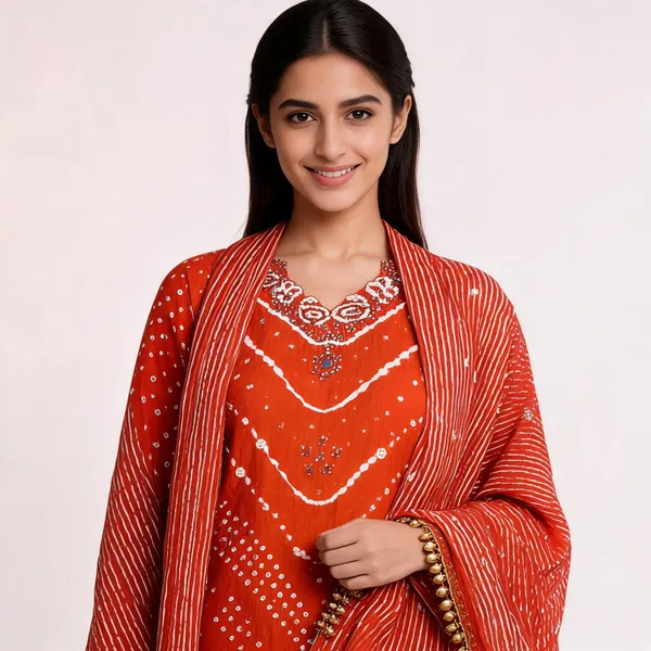 Chevron_Unstitched_Bandhej_Cotton_Suit_Orange_Bandhani_Suit_Set_with_Mirror_Work_&_Tassel_Dupatta