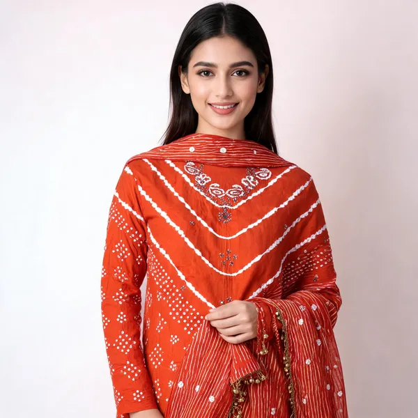 Chevron_Unstitched_Bandhej_Cotton_Suit_Orange_Bandhani_Suit_Set_with_Mirror_Work_&_Tassel_Dupatta