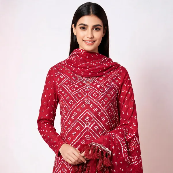 Red_Hand_Bandhej_Set_-_Geometric_Diamond_&_Chevron_Bandhani,_Mirror_Work,_Tassel_Dupatta