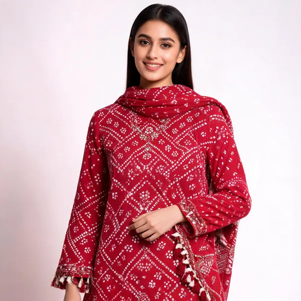 Red_Hand_Bandhej_Set_-_Geometric_Diamond_&_Chevron_Bandhani,_Mirror_Work,_Tassel_Dupatta