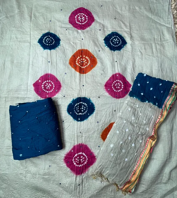 Chiku_Bandhej_Suit_-_Multicolor_Bandhani_Chakras,_Mirror_Work,_Teal_Green_Bottom,_Double_Color_Tassel_Dupatta