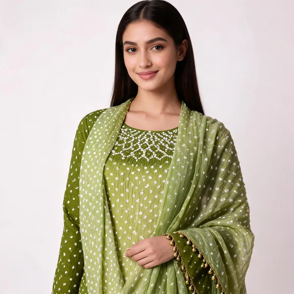 Chevron_Unstitched_Bandhej_Cotton_Suit_Bandhani_Suit_Set_with_Mirror_Work_&_Tassel_Dupatta