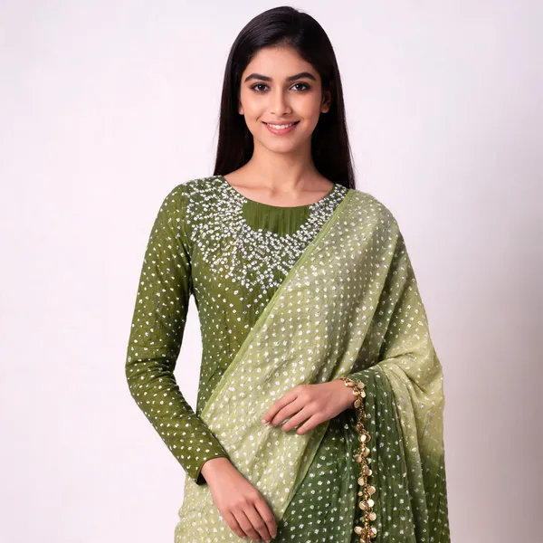 Chevron_Unstitched_Bandhej_Cotton_Suit_Bandhani_Suit_Set_with_Mirror_Work_&_Tassel_Dupatta