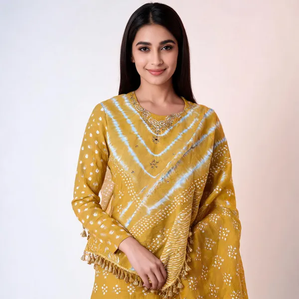 Chevron_Unstitched_Bandhej_Cotton_Suit_Yellow_Bandhani_Suit_Set_with_Mirror_Work_&_Tassel_Dupatta