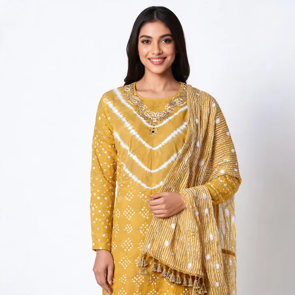 Chevron_Unstitched_Bandhej_Cotton_Suit_Yellow_Bandhani_Suit_Set_with_Mirror_Work_&_Tassel_Dupatta